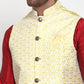 Jompers Men's Yellow Embroidered Nehru Jacket ( JOWC 4012Yellow )