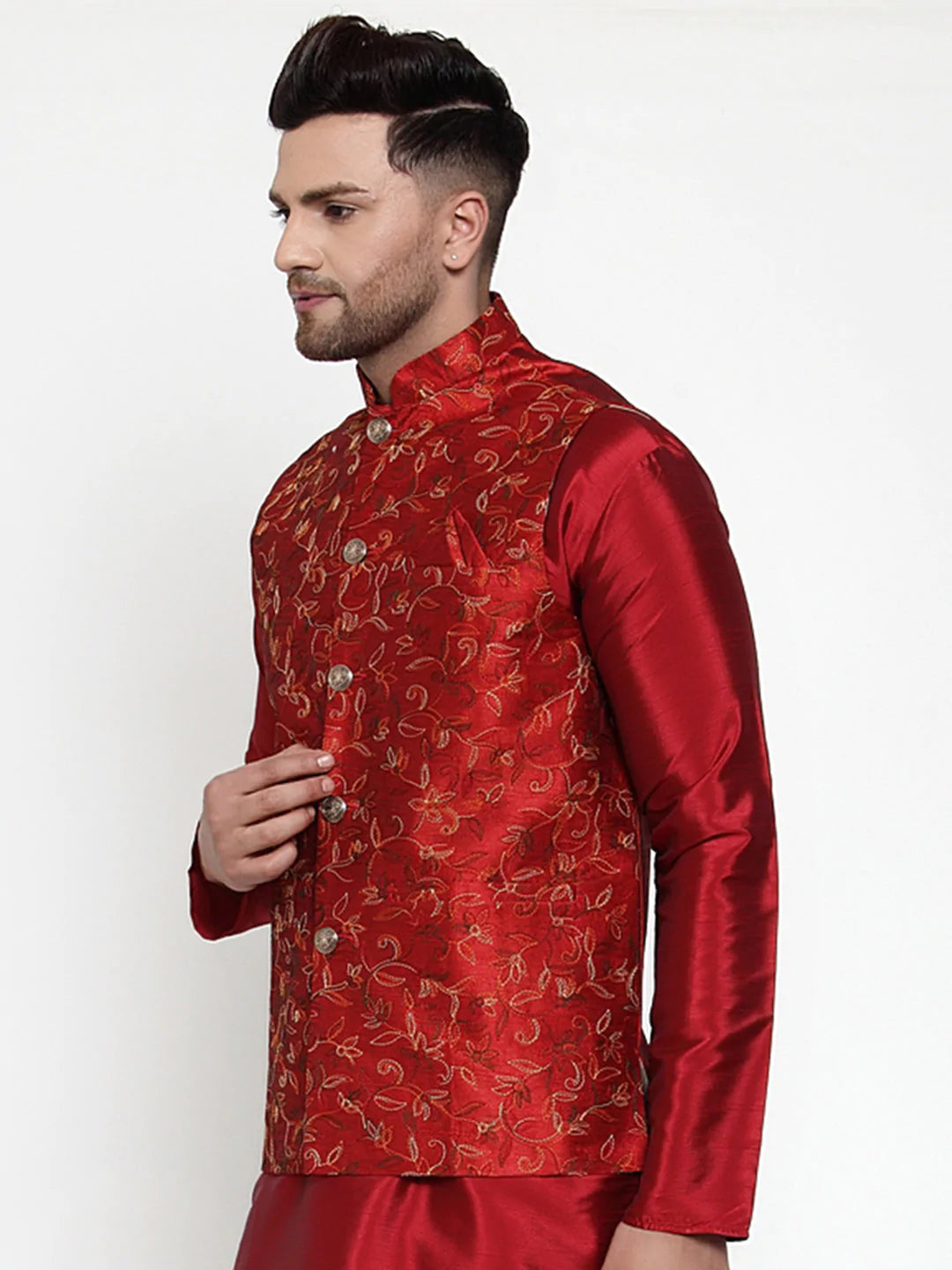 Jompers Men's Maroon Embroidered Nehru Jacket ( JOWC 4013Maroon )