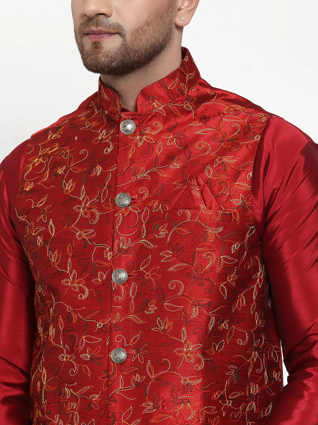 Jompers Men's Maroon Embroidered Nehru Jacket ( JOWC 4013Maroon )