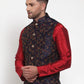 Jompers Men's Navy Embroidered Nehru Jacket ( JOWC 4013Navy )