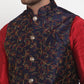 Jompers Men's Navy Embroidered Nehru Jacket ( JOWC 4013Navy )