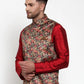 Jompers Men's Black Printed Nehru Jacket ( JOWC 4014Black )