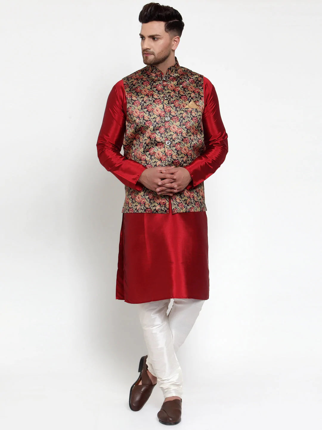 Jompers Men's Black Printed Nehru Jacket ( JOWC 4014Black )