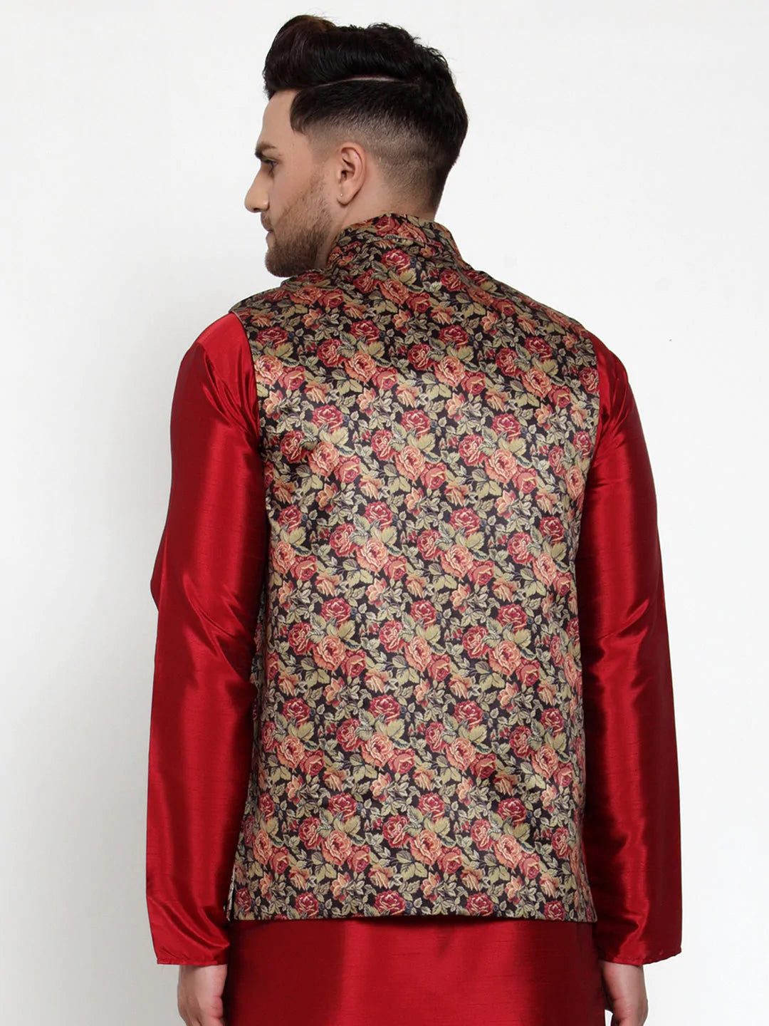 Jompers Men's Black Printed Nehru Jacket ( JOWC 4014Black )