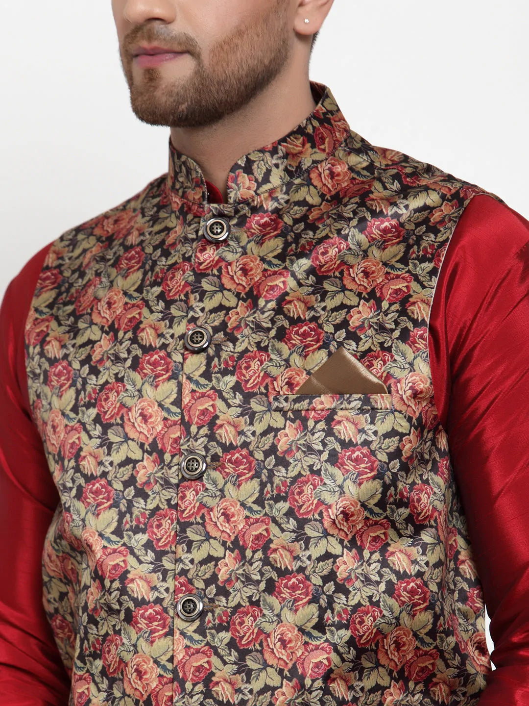 Jompers Men's Black Printed Nehru Jacket ( JOWC 4014Black )