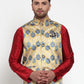 Jompers Men's Gold Printed Nehru Jacket ( JOWC 4014Golden )