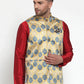 Jompers Men's Gold Printed Nehru Jacket ( JOWC 4014Golden )