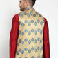 Jompers Men's Gold Printed Nehru Jacket ( JOWC 4014Golden )