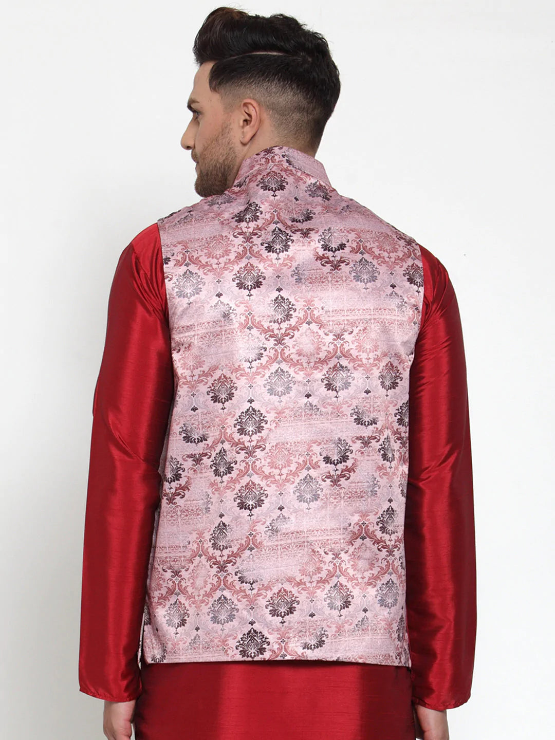Jompers Men's Pink Printed Nehru Jacket ( JOWC 4014Pink )