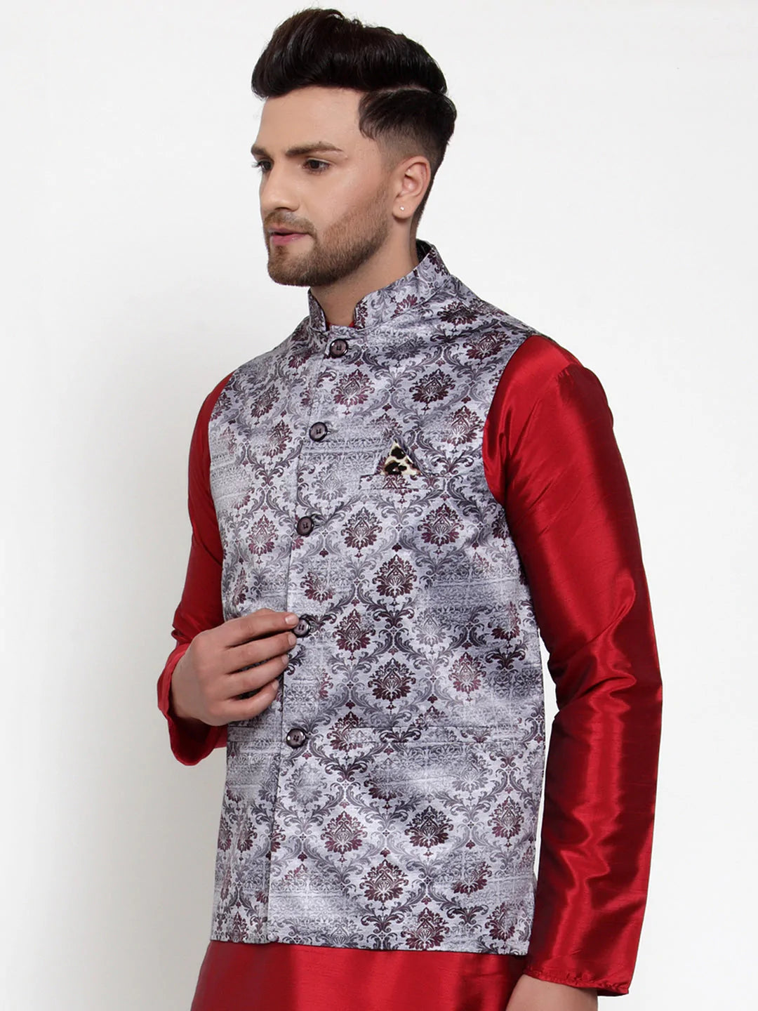 Jompers Men's Purple Printed Nehru Jacket ( JOWC 4014Purple )