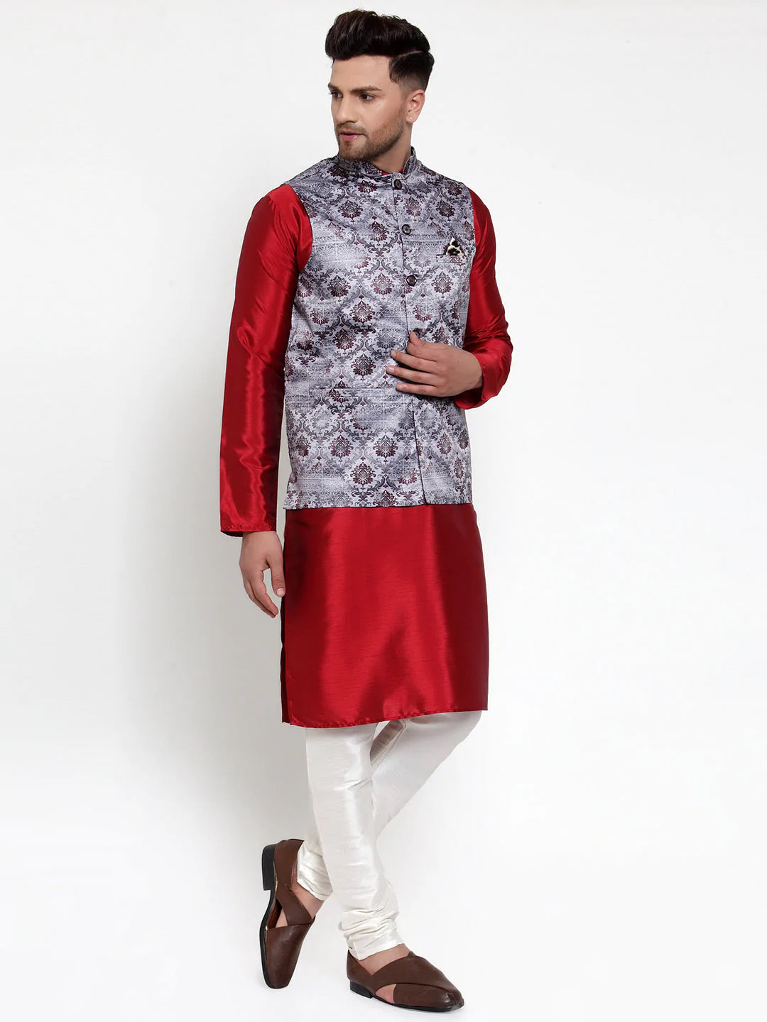 Jompers Men's Purple Printed Nehru Jacket ( JOWC 4014Purple )