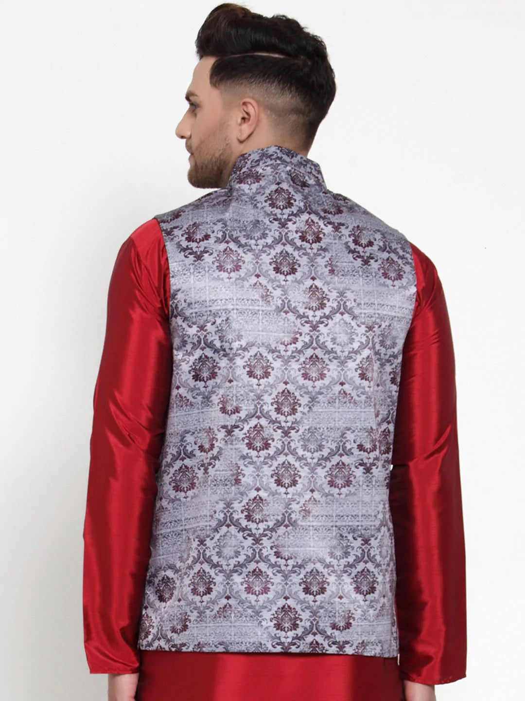 Jompers Men's Purple Printed Nehru Jacket ( JOWC 4014Purple )
