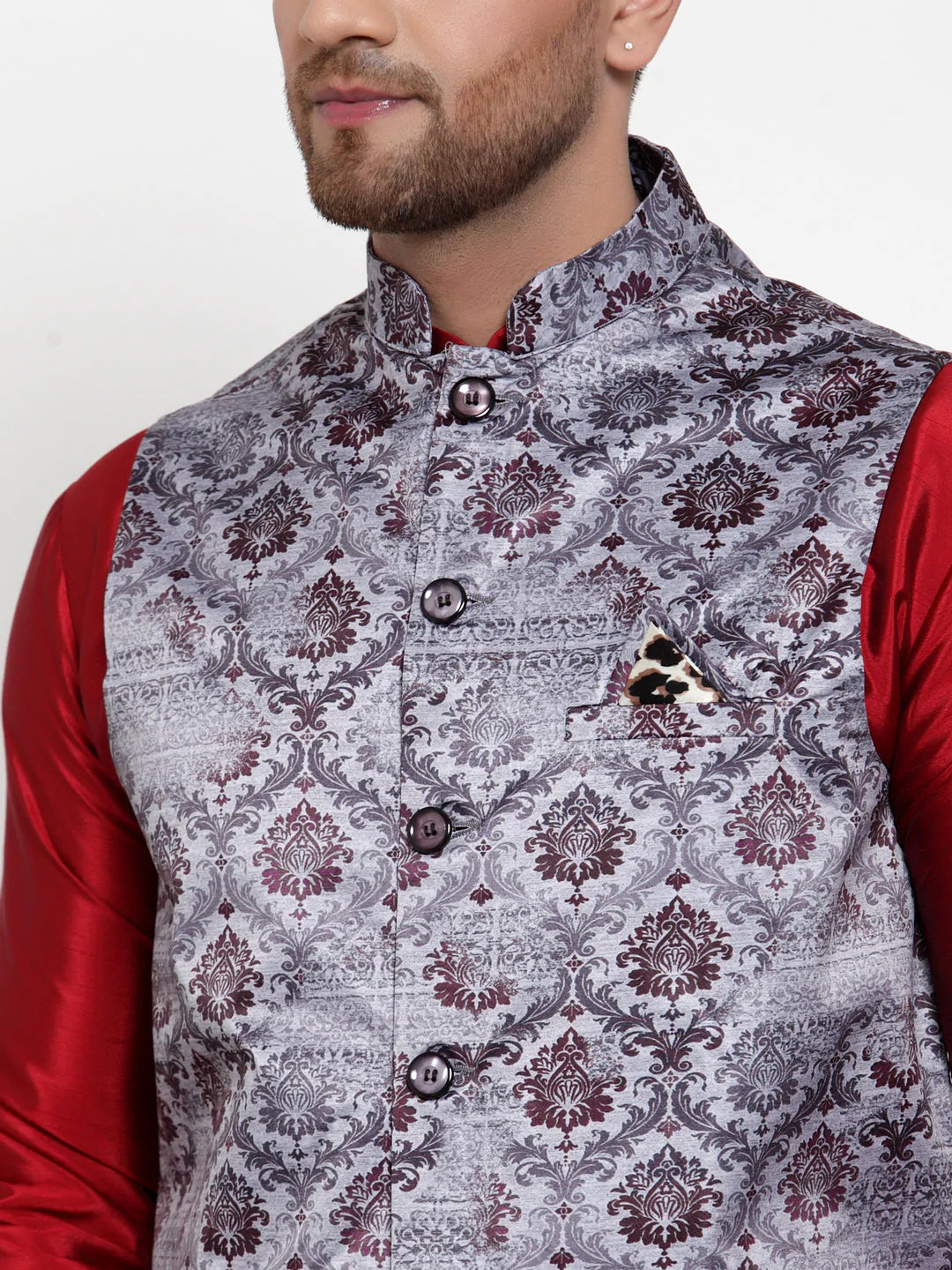 Jompers Men's Purple Printed Nehru Jacket ( JOWC 4014Purple )
