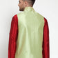 Jompers Men's Green Embroidered Nehru Jacket ( JOWC 4015Green )
