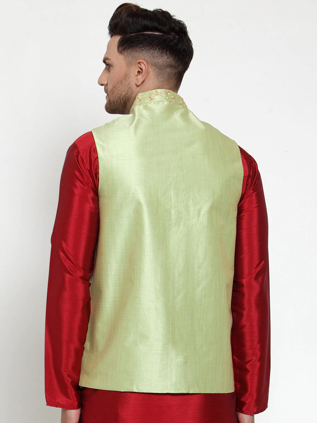 Jompers Men's Green Embroidered Nehru Jacket ( JOWC 4015Green )