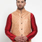 Jompers Men's Peach Embroidered Nehru Jacket ( JOWC 4015Peach )