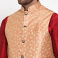 Jompers Men's Peach Embroidered Nehru Jacket ( JOWC 4015Peach )