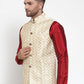 Jompers Men's Cream Embroidered Nehru Jacket ( JOWC 4016Cream )