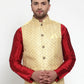 Jompers Men's Yellow Embroidered Nehru Jacket ( JOWC 4016Yellow )