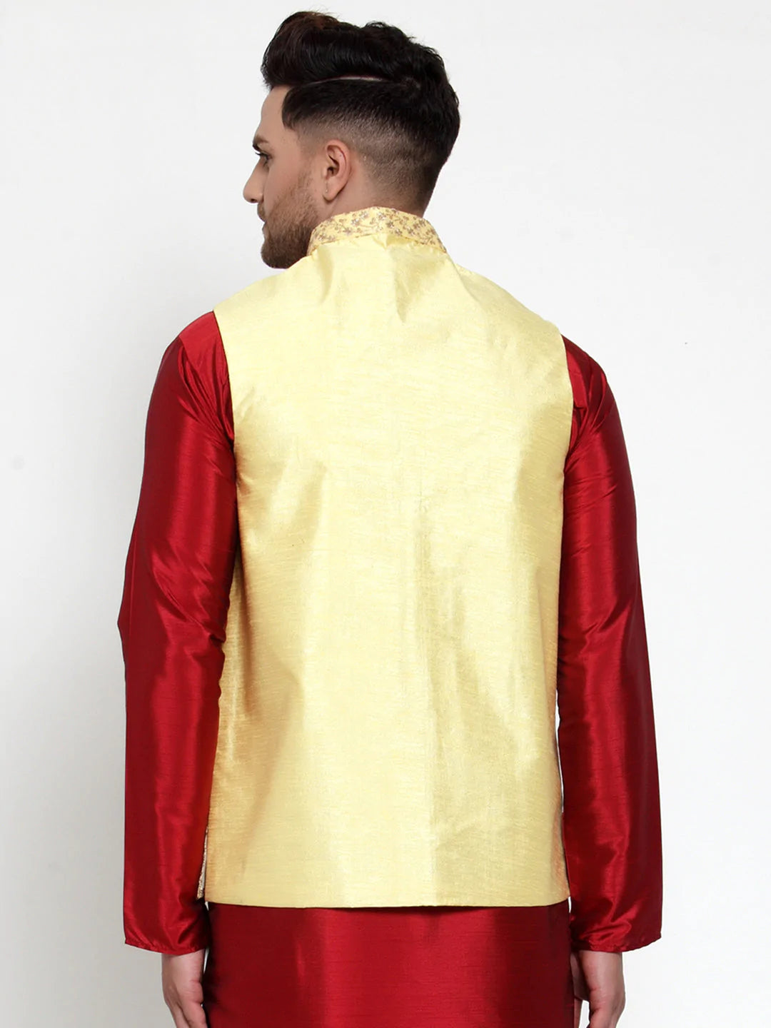 Jompers Men's Yellow Embroidered Nehru Jacket ( JOWC 4016Yellow )