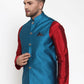 Jompers Men's Blue Woven Jacquard Nehru Jacket ( JOWC 4017Blue )