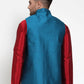 Jompers Men's Blue Woven Jacquard Nehru Jacket ( JOWC 4017Blue )