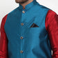 Jompers Men's Blue Woven Jacquard Nehru Jacket ( JOWC 4017Blue )