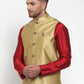 Jompers Men's Gold Woven Jacquard Nehru Jacket ( JOWC 4017Golden )