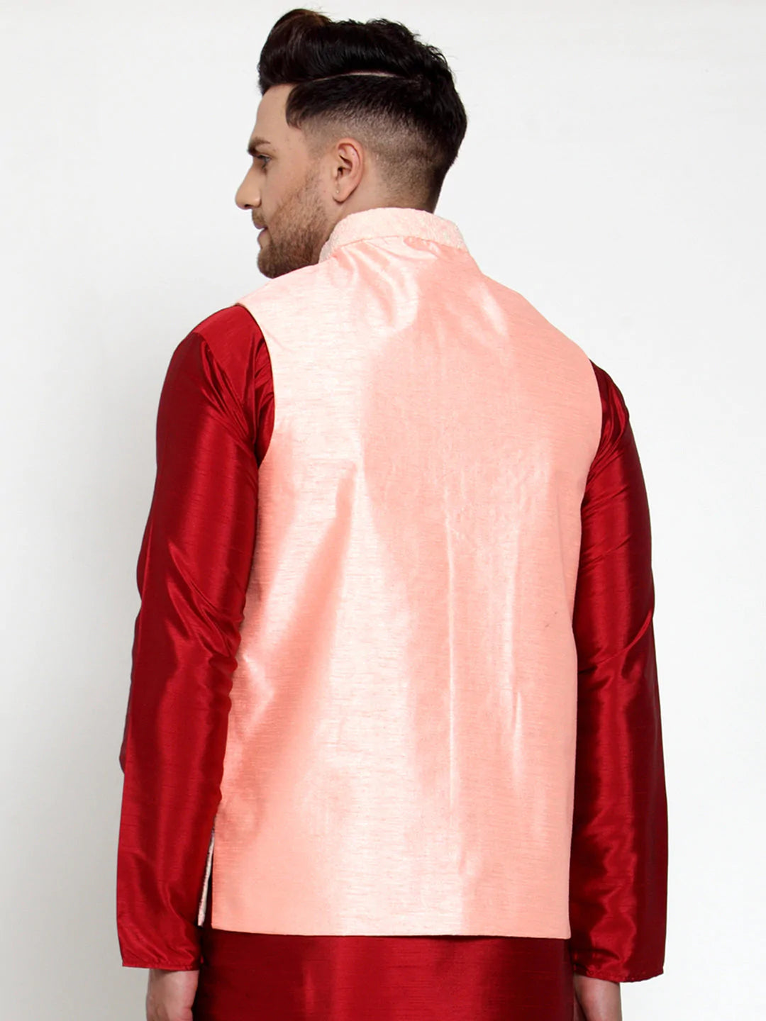 Jompers Men's Pink Embroidered Nehru Jacket ( JOWC 4018Pink )
