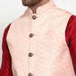Jompers Men's Pink Embroidered Nehru Jacket ( JOWC 4018Pink )