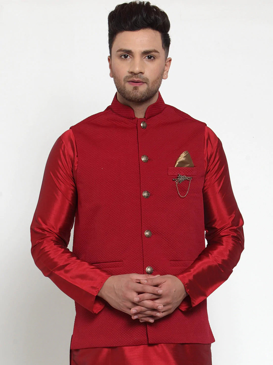 Jompers Men's Maroon Woven Nehru Jacket ( JOWC 4019Maroon )
