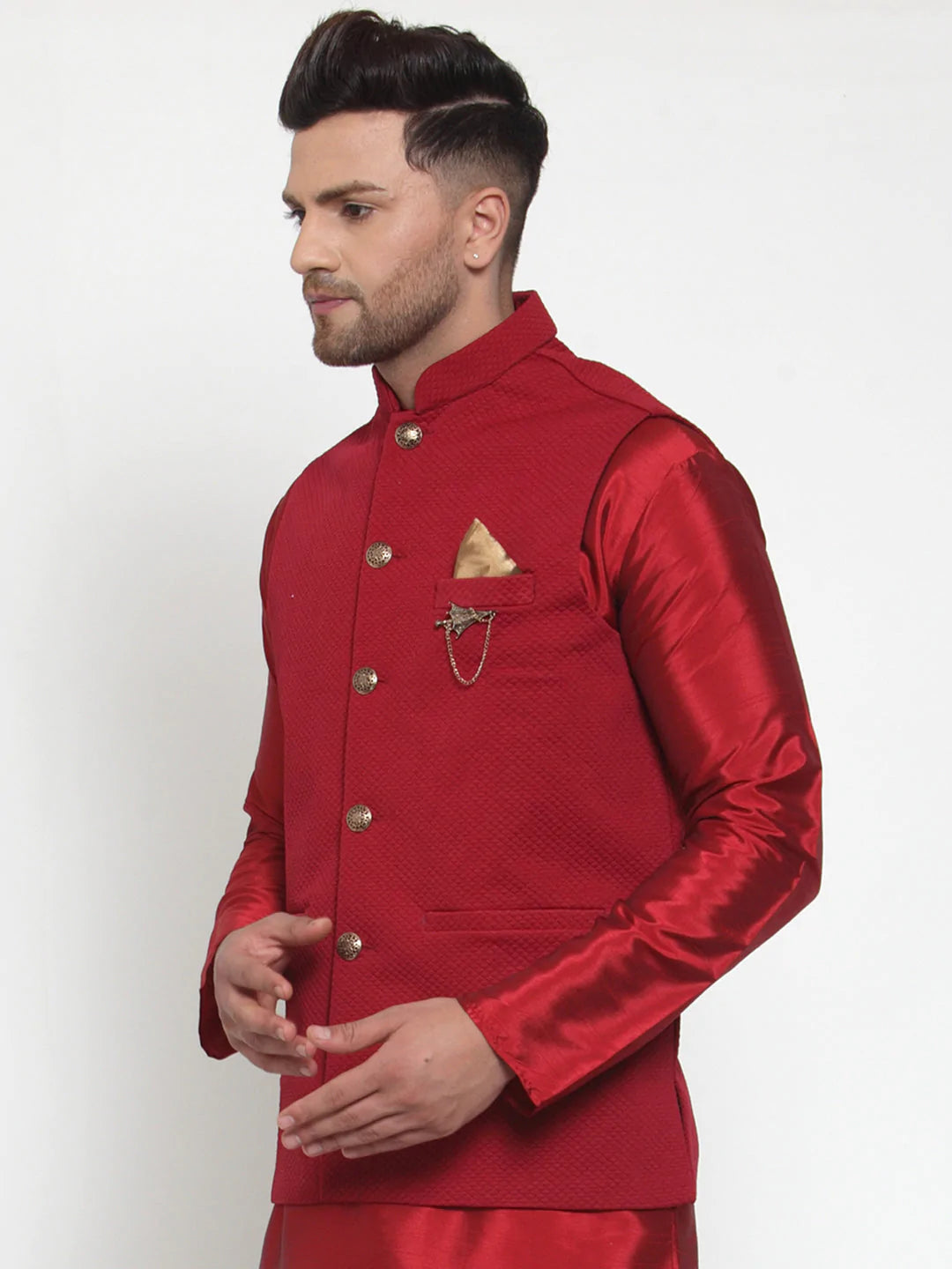 Jompers Men's Maroon Woven Nehru Jacket ( JOWC 4019Maroon )