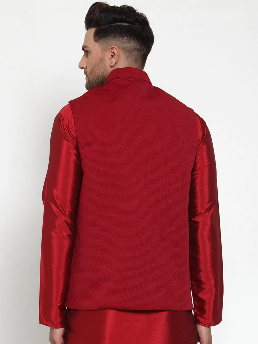 Jompers Men's Maroon Woven Nehru Jacket ( JOWC 4019Maroon )