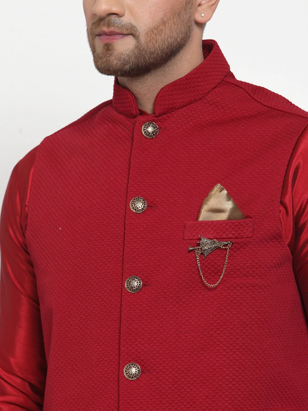 Jompers Men's Maroon Woven Nehru Jacket ( JOWC 4019Maroon )