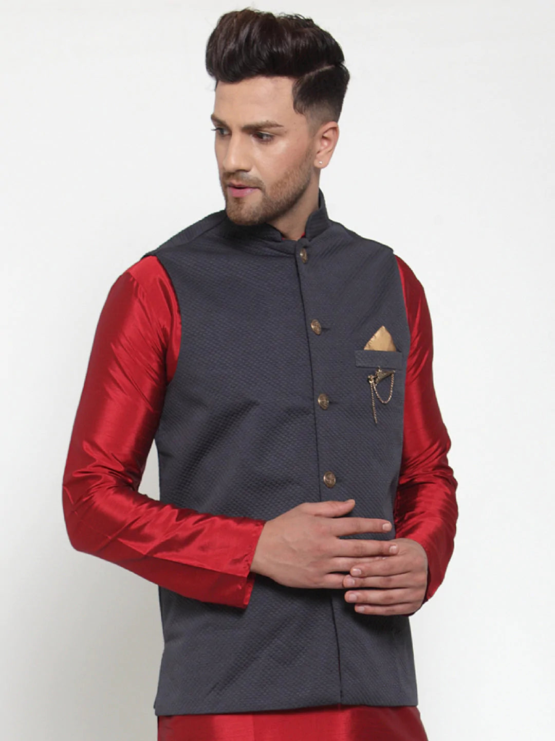 Jompers Men's Navy Woven Nehru Jacket ( JOWC 4019Navy )