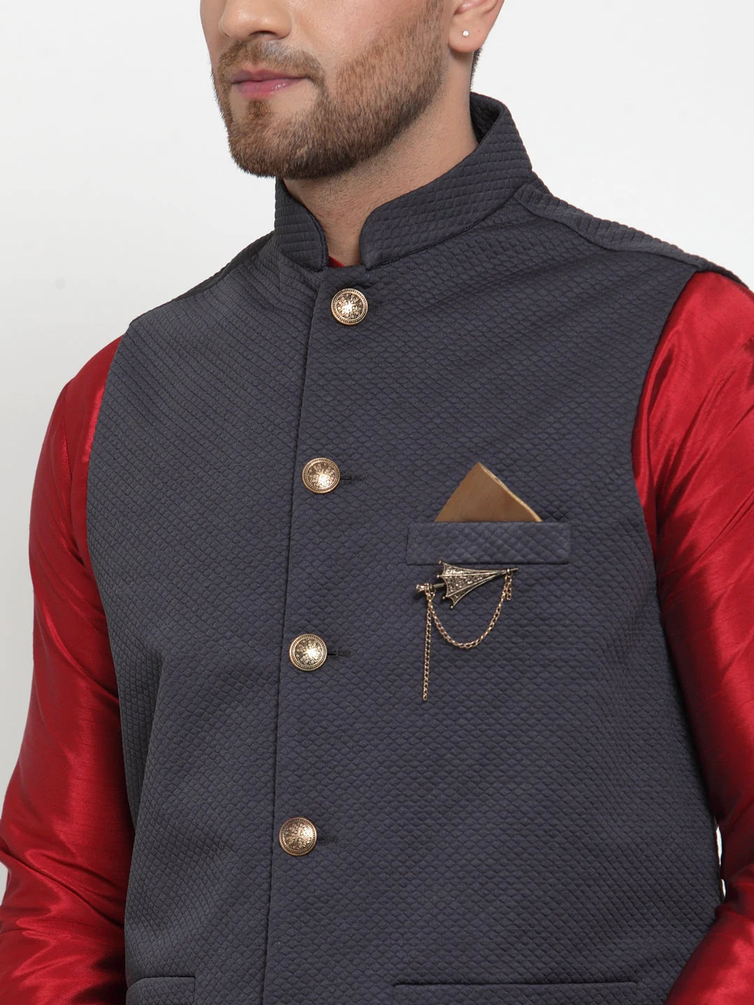 Jompers Men's Navy Woven Nehru Jacket ( JOWC 4019Navy )