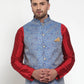 Jompers Men's Blue Woven Jacquard Nehru Jacket ( JOWC 4020Blue )