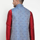 Jompers Men's Blue Woven Jacquard Nehru Jacket ( JOWC 4020Blue )