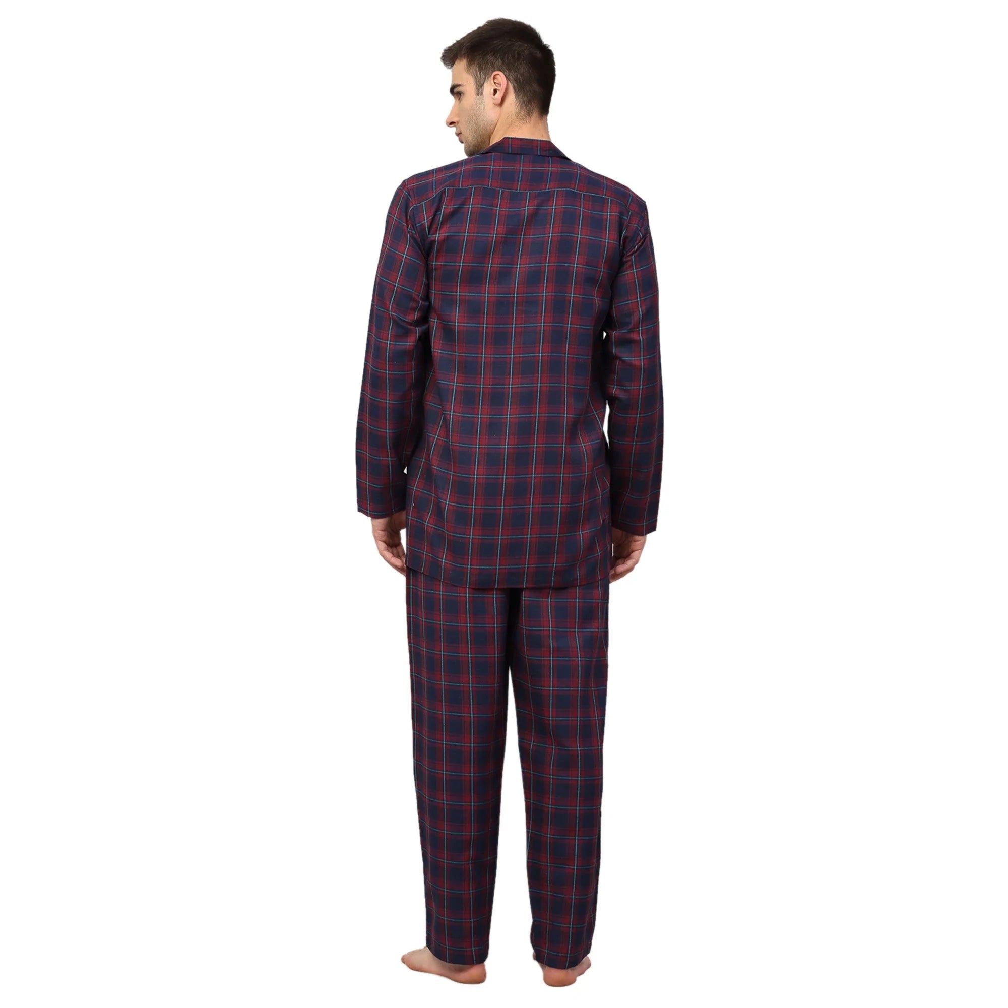 Jainish Men's Blue Checked Night Suits ( GNS 001Blue-Red )