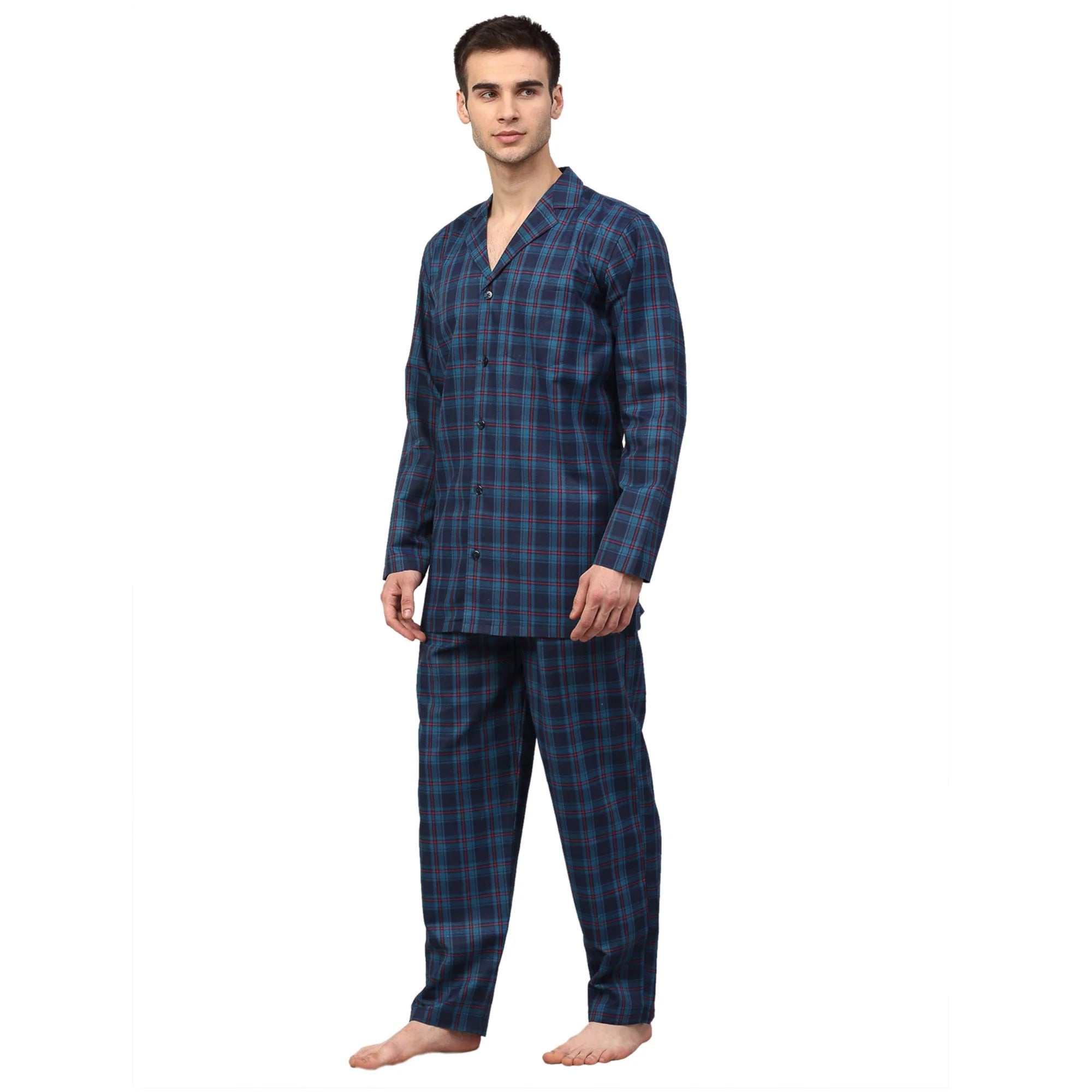 Jainish Men's Navy Blue Checked Night Suits ( GNS 001Navy )