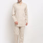 Jainish Men's Cream Cotton Striped Night Suits ( GNS 002Cream )