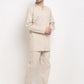 Jainish Men's Cream Cotton Striped Night Suits ( GNS 002Cream )