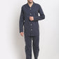 Jainish Men's Navy Cotton Striped Night Suits ( GNS 002Navy )