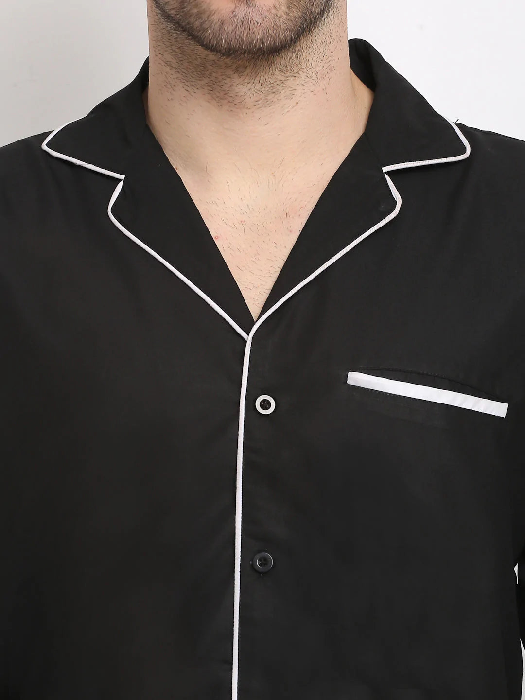 Jainish Men's Black Cotton Solid Night Suits ( GNS 003Black )