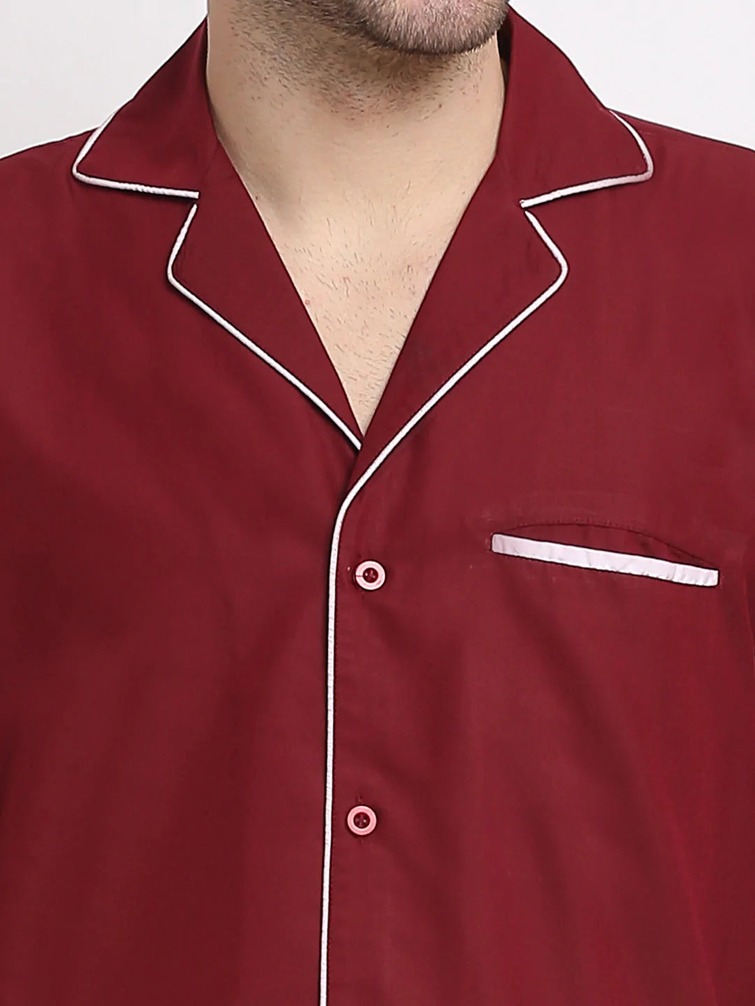 Jainish Men's Maroon Cotton Solid Night Suits ( GNS 003Maroon )