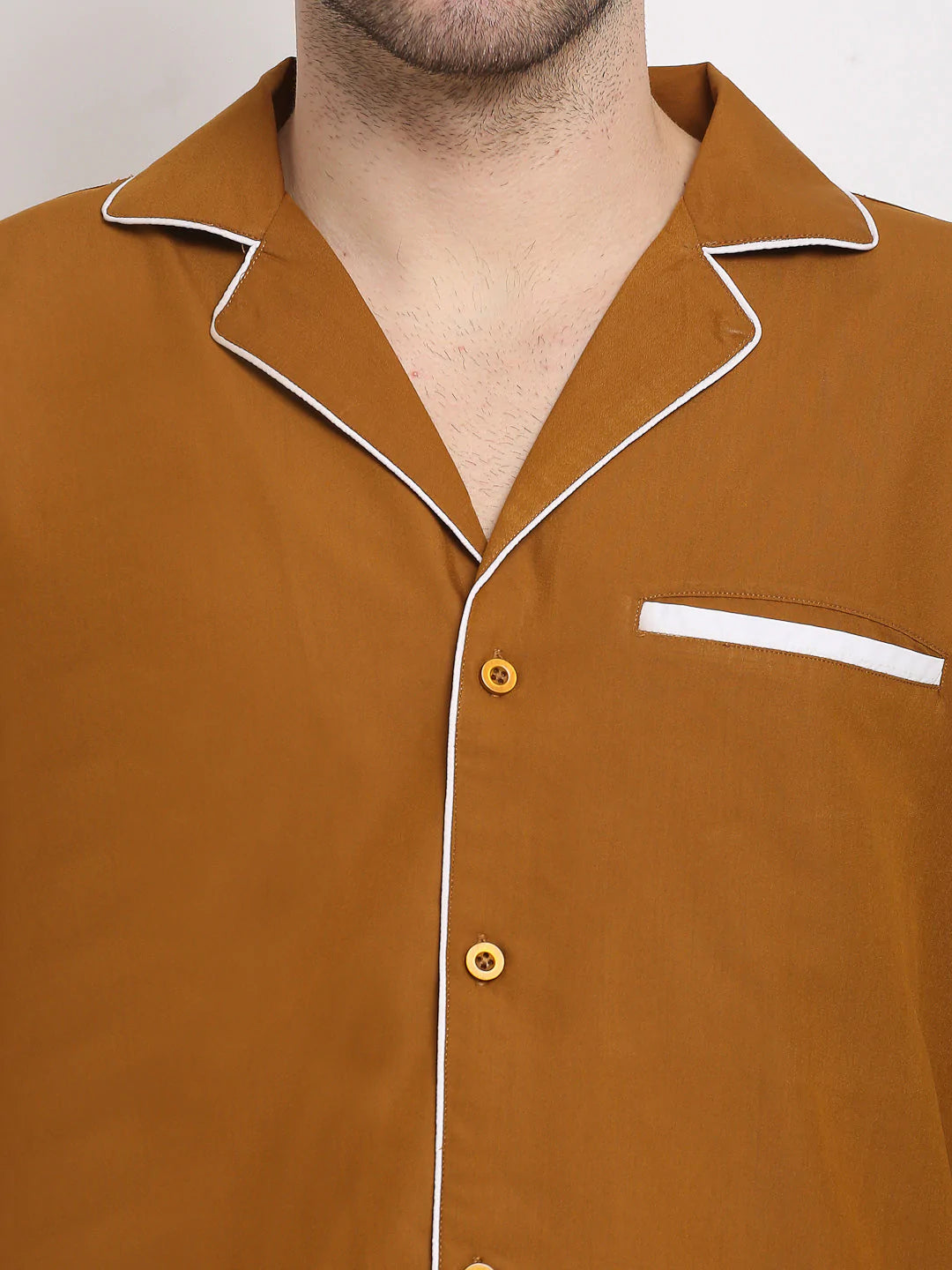 Jainish Men's Mustard Cotton Solid Night Suits ( GNS 003Mustard )