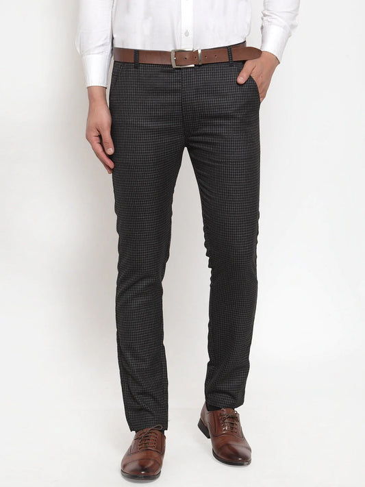 Jainish Men's Black Checked Formal Trousers ( GP 254Black )