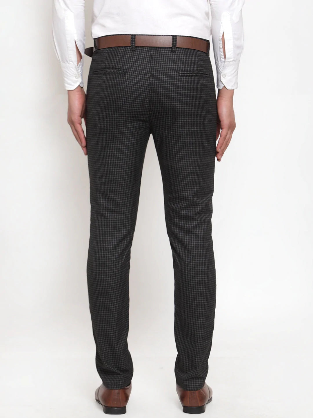 Jainish Men's Black Checked Formal Trousers ( GP 254Black )