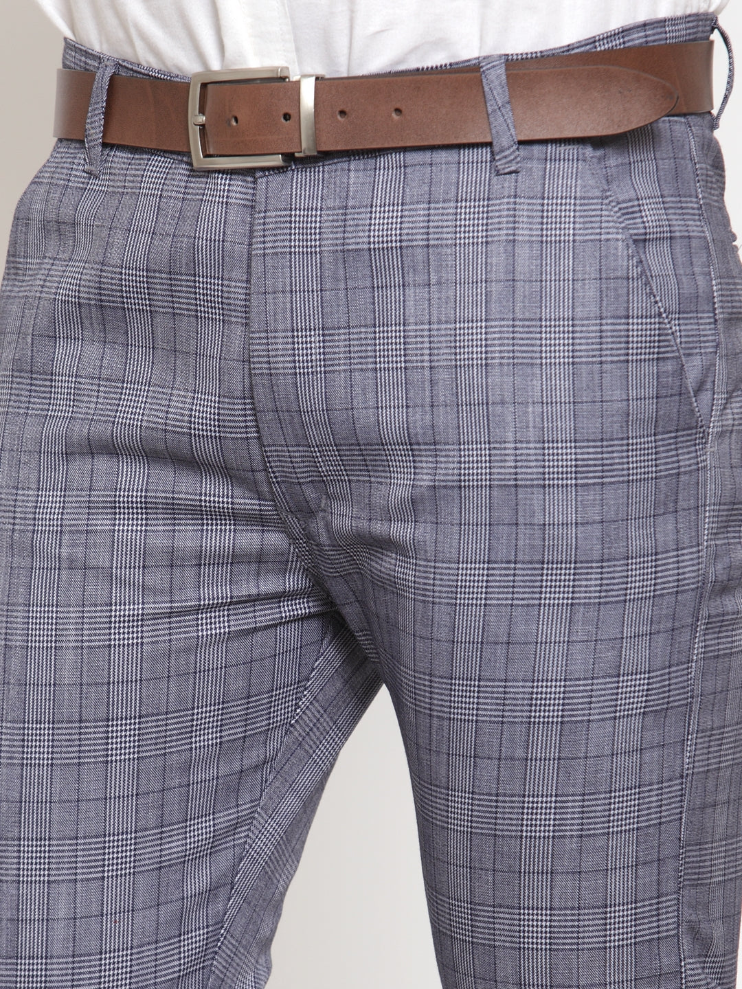 Jainish Men's Blue Checked Formal Trousers ( GP 254Blue )
