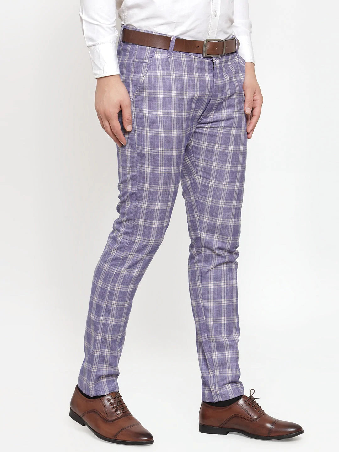 Jainish Men's Blue Checked Formal Trousers ( GP 254Light-Blue )